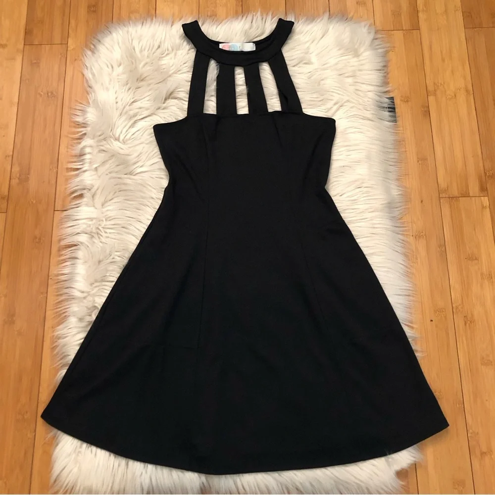 Free People Beach Black Cage Neck Cut Out Skater Womens Dress, size S
